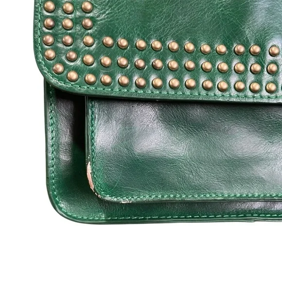 Patricia Nash Discovery Green Studded Merano Leather Shoulder Bag - Picture 3 of 16